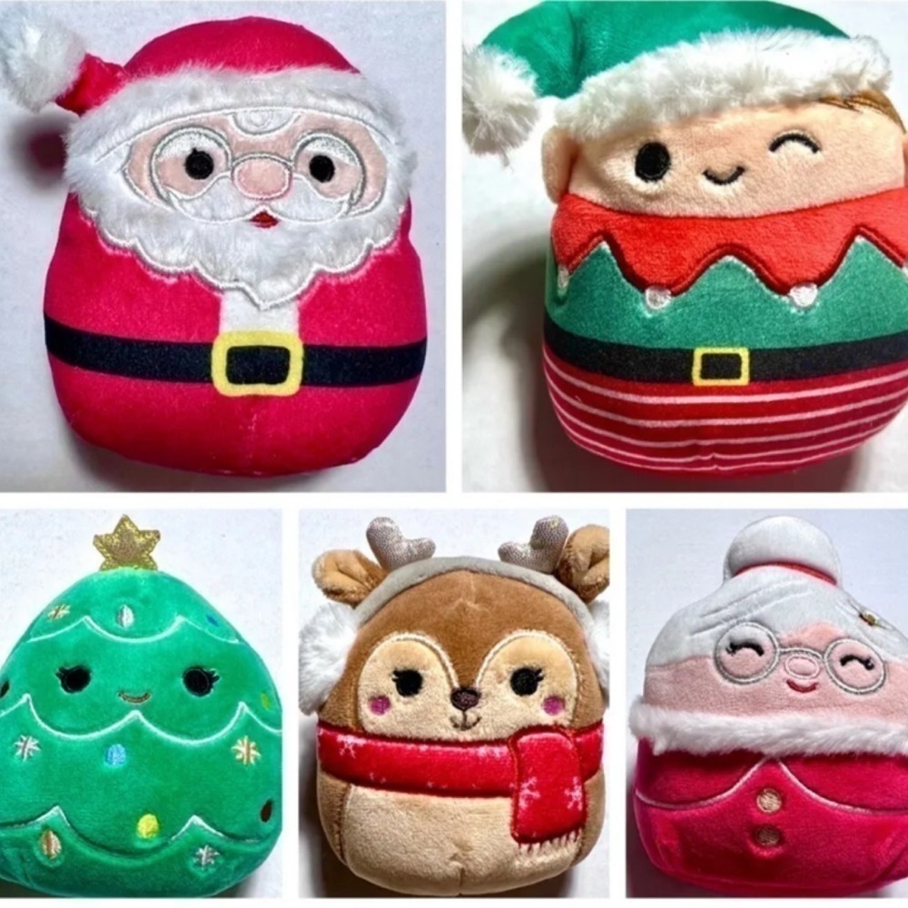 2002 Squishmallow 5 Piece Lot Christmas Box Set Tree Santa Elf Stuffed Plush Toy